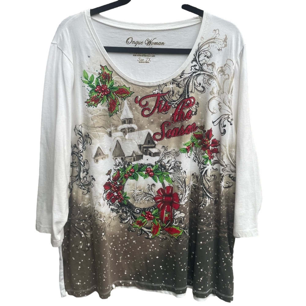 Onque Woman 'Tis the Season Winter Wonderland Christmas Holiday Graphic Shirt 2X